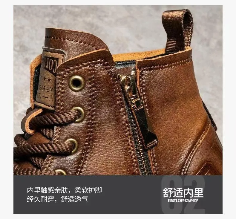 Men's High-Top Leather Martin Boots - American Style Casual Tooling Shoes for Autumn/Winter - Trendy Thick Sole Outdoor Work Boots showcase 4