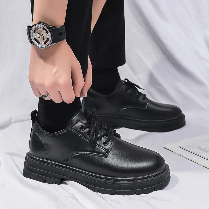 Men's Casual Leather Dress Shoes - New Business Style, British Design, Youth Platform, All-Match Trendy Footwear for Students and Professionals thumbnail 1