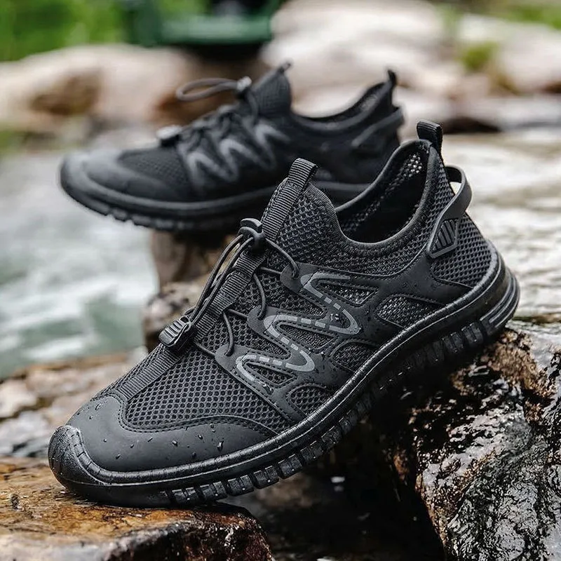Men's Outdoor Hollow Mesh Shoes Lightweight Casual Flat Sneakers Breathable Water Shoes for Hiking, Trekking, and Water Sports showcase 3
