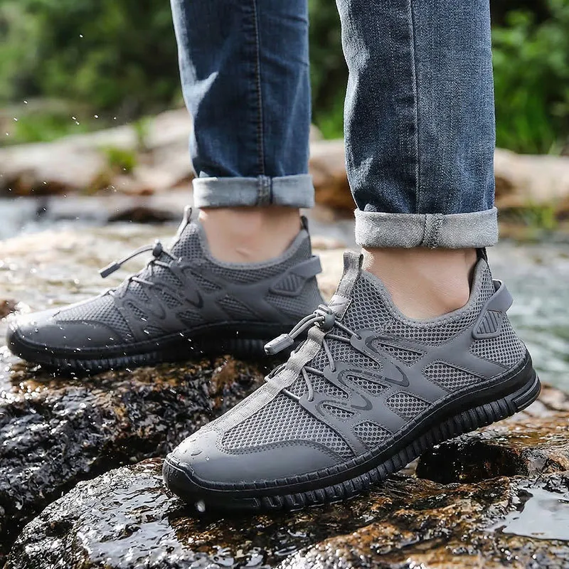 Men's Outdoor Hollow Mesh Shoes Lightweight Casual Flat Sneakers Breathable Water Shoes for Hiking, Trekking, and Water Sports showcase 11