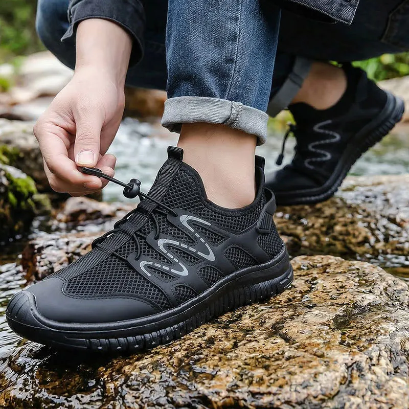 Men's Outdoor Hollow Mesh Shoes Lightweight Casual Flat Sneakers Breathable Water Shoes for Hiking, Trekking, and Water Sports thumbnail 1