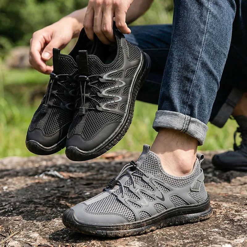 Men's Outdoor Hollow Mesh Shoes Lightweight Casual Flat Sneakers Breathable Water Shoes for Hiking, Trekking, and Water Sports showcase 2