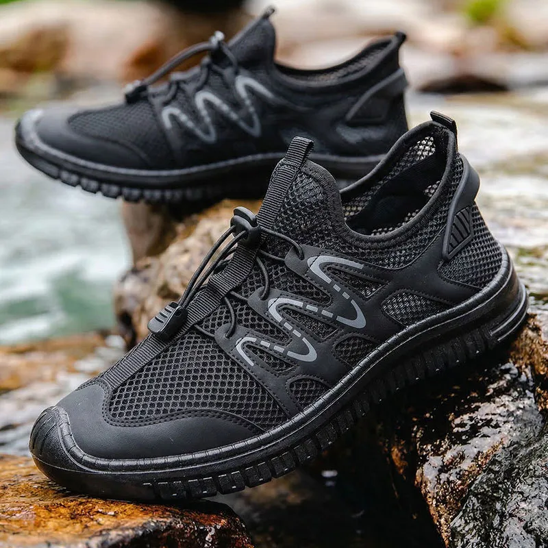 Men's Outdoor Hollow Mesh Shoes Lightweight Casual Flat Sneakers Breathable Water Shoes for Hiking, Trekking, and Water Sports thumbnail 3