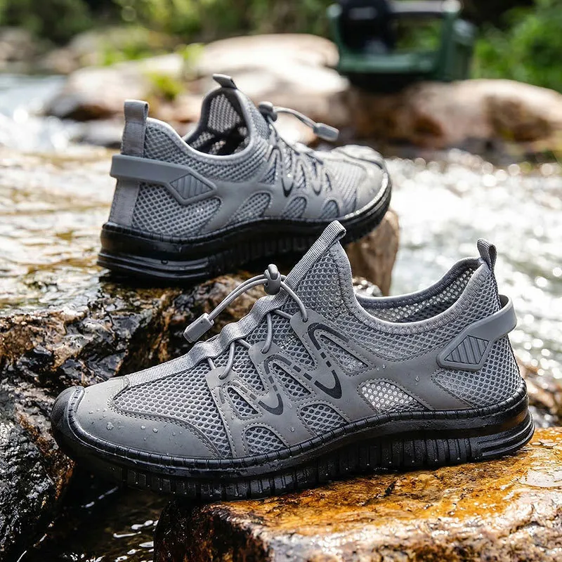Men's Outdoor Hollow Mesh Shoes Lightweight Casual Flat Sneakers Breathable Water Shoes for Hiking, Trekking, and Water Sports showcase 6