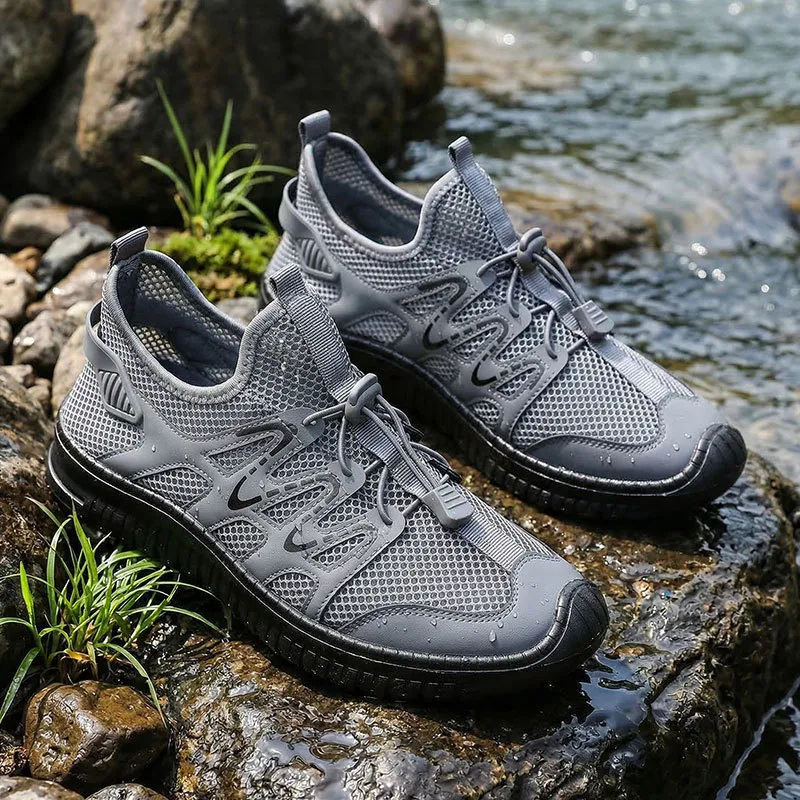 Men's Outdoor Hollow Mesh Shoes Lightweight Casual Flat Sneakers Breathable Water Shoes for Hiking, Trekking, and Water Sports showcase 4
