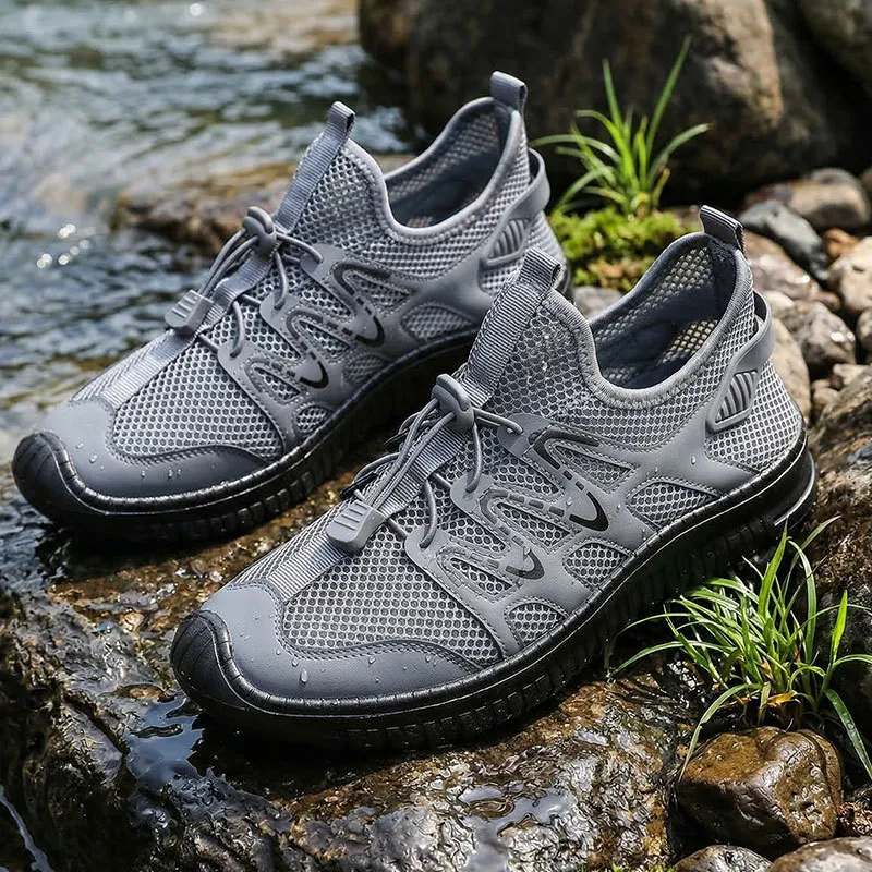 Men's Outdoor Hollow Mesh Shoes Lightweight Casual Flat Sneakers Breathable Water Shoes for Hiking, Trekking, and Water Sports showcase 9