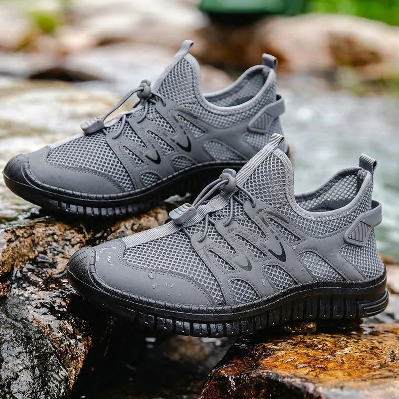 Men's Outdoor Hollow Mesh Shoes Lightweight Casual Flat Sneakers Breathable Water Shoes for Hiking, Trekking, and Water Sports showcase 5