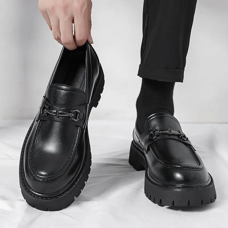 Men's Leather Loafers Thick Sole Height Increasing Big Toe Shoes | Patent Leather Casual Trendy Stylist Footwear 2025 thumbnail 2