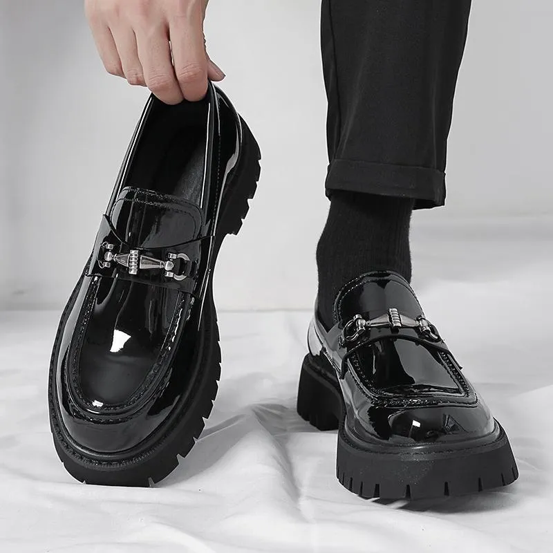 Men's Leather Loafers Thick Sole Height Increasing Big Toe Shoes | Patent Leather Casual Trendy Stylist Footwear 2025 thumbnail 1