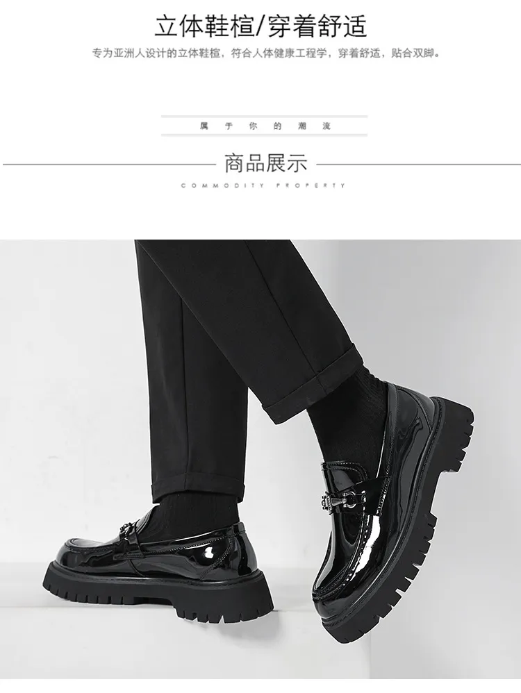Men's Leather Loafers Thick Sole Height Increasing Big Toe Shoes | Patent Leather Casual Trendy Stylist Footwear 2025 showcase 6