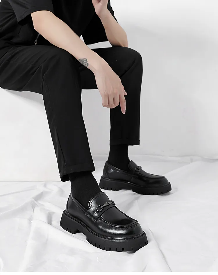 Men's Leather Loafers Thick Sole Height Increasing Big Toe Shoes | Patent Leather Casual Trendy Stylist Footwear 2025 showcase 1