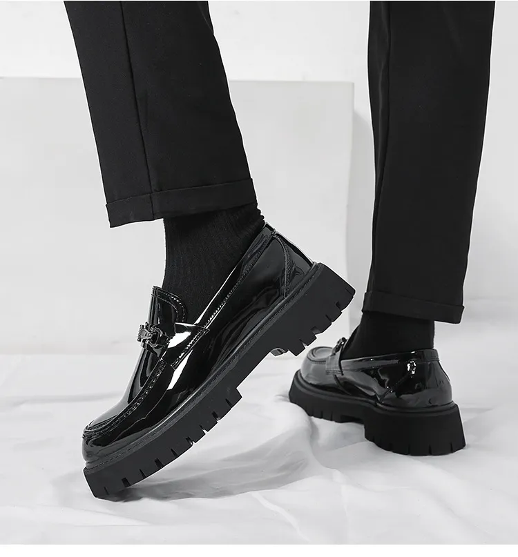 Men's Leather Loafers Thick Sole Height Increasing Big Toe Shoes | Patent Leather Casual Trendy Stylist Footwear 2025 showcase 7