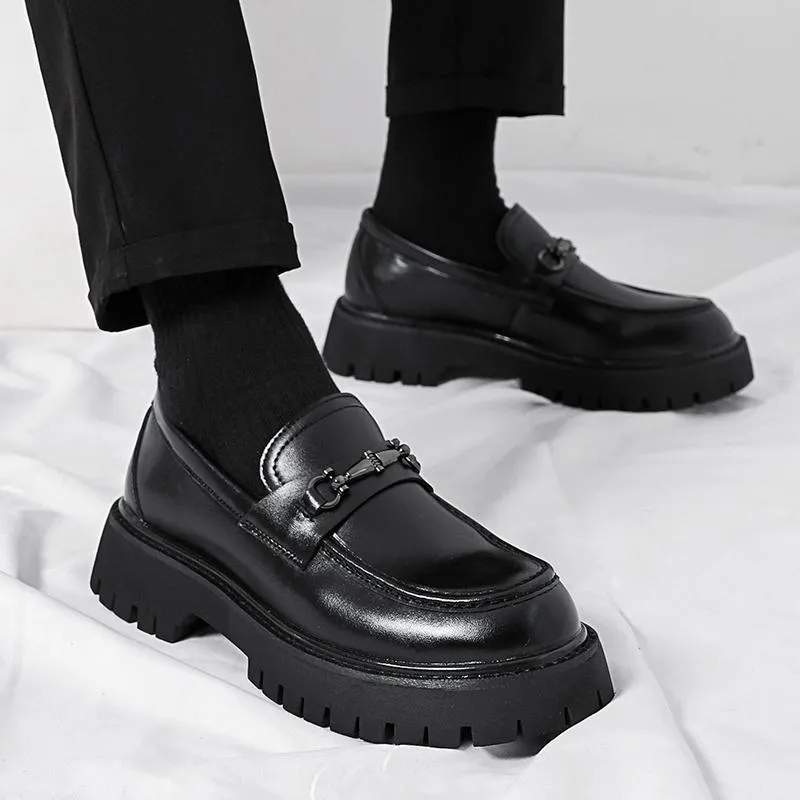 Men's Leather Loafers Thick Sole Height Increasing Big Toe Shoes | Patent Leather Casual Trendy Stylist Footwear 2025 thumbnail 3
