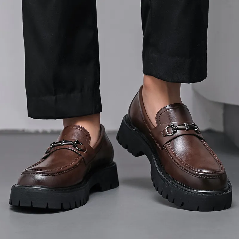 Men's Leather Loafers Thick Sole Height Increasing Big Toe Shoes | Patent Leather Casual Trendy Stylist Footwear 2025 thumbnail 7