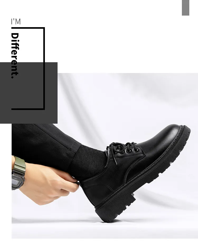 Men's Leather Dress Shoes British Style Business Casual Height Increasing Waterproof Soft Sole Black Big Toe Shoes for Autumn showcase 2