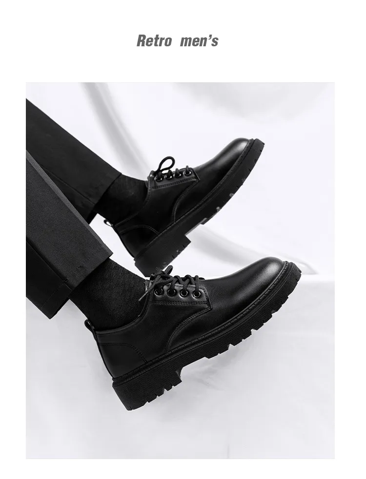 Men's Leather Dress Shoes British Style Business Casual Height Increasing Waterproof Soft Sole Black Big Toe Shoes for Autumn showcase 10