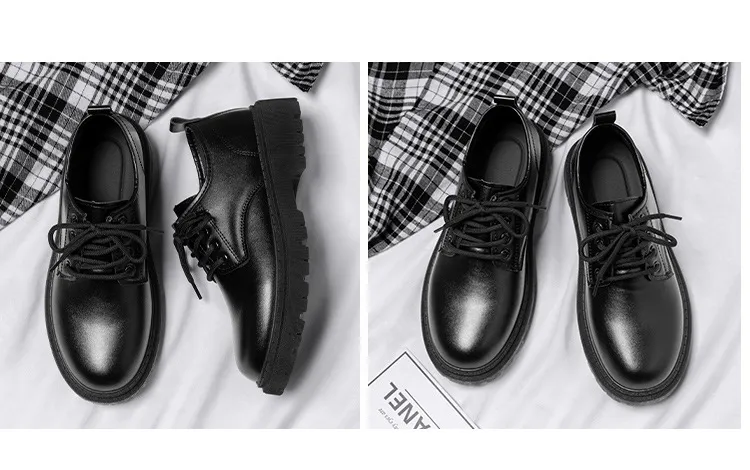 Men's Leather Dress Shoes British Style Business Casual Height Increasing Waterproof Soft Sole Black Big Toe Shoes for Autumn showcase 6
