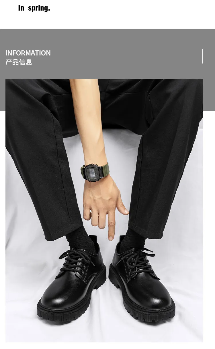 Men's Leather Dress Shoes British Style Business Casual Height Increasing Waterproof Soft Sole Black Big Toe Shoes for Autumn showcase 3
