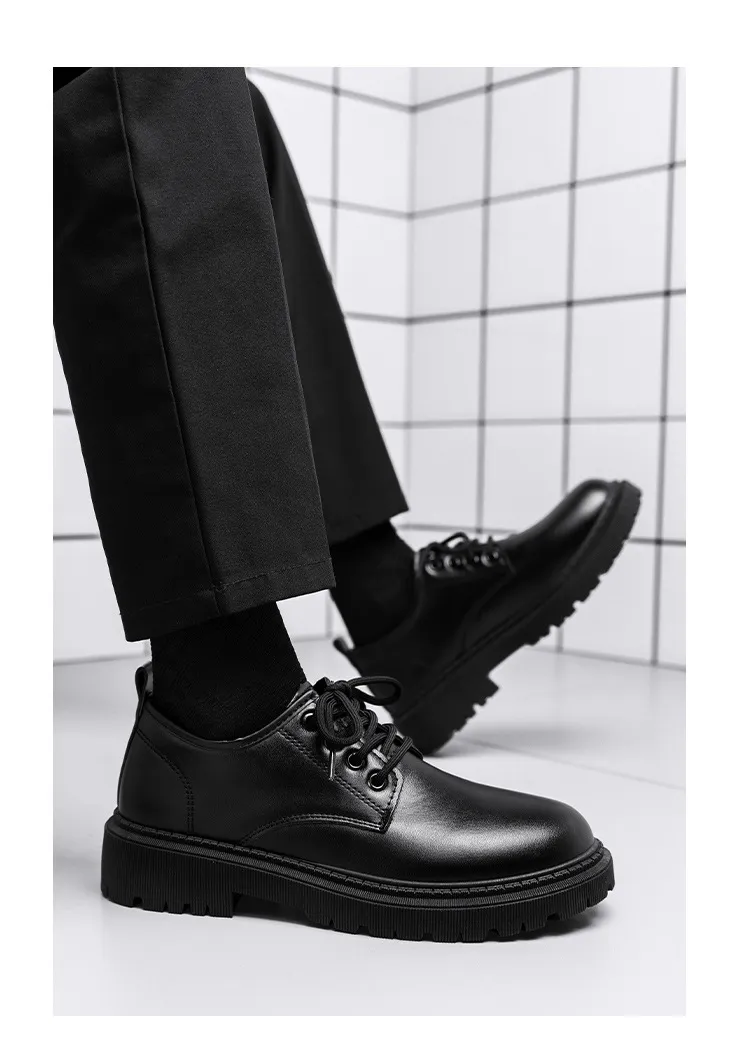 Men's Leather Dress Shoes British Style Business Casual Height Increasing Waterproof Soft Sole Black Big Toe Shoes for Autumn showcase 8