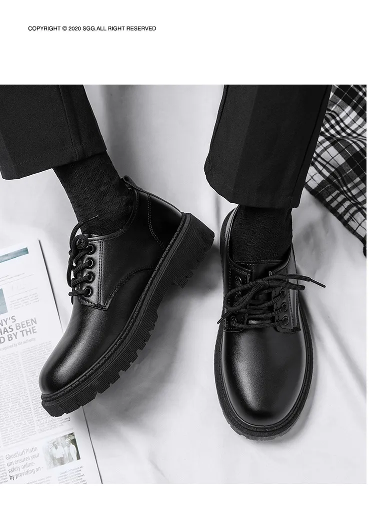Men's Leather Dress Shoes British Style Business Casual Height Increasing Waterproof Soft Sole Black Big Toe Shoes for Autumn showcase 7