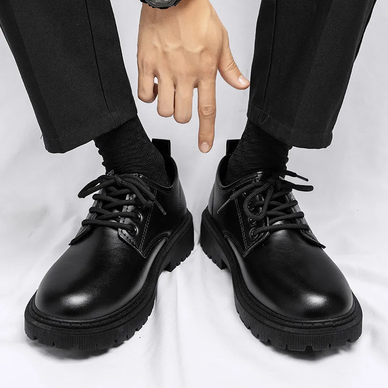 Men's Leather Dress Shoes British Style Business Casual Height Increasing Waterproof Soft Sole Black Big Toe Shoes for Autumn thumbnail 5