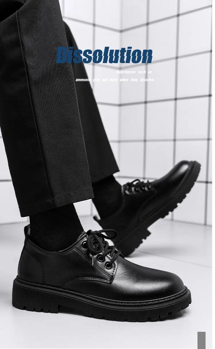 Men's Leather Dress Shoes British Style Business Casual Height Increasing Waterproof Soft Sole Black Big Toe Shoes for Autumn showcase 1