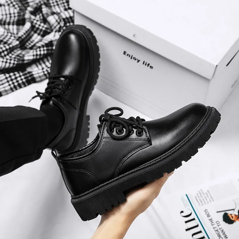 Men's Leather Dress Shoes British Style Business Casual Height Increasing Waterproof Soft Sole Black Big Toe Shoes for Autumn thumbnail 3