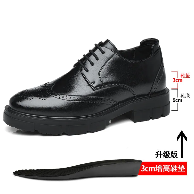 Men's Height Increasing Leather Dress Shoes - 10cm/8cm Elevator Shoes for Business, Casual, Wedding, Groom - Vintage British Style Trendy Footwear thumbnail 6