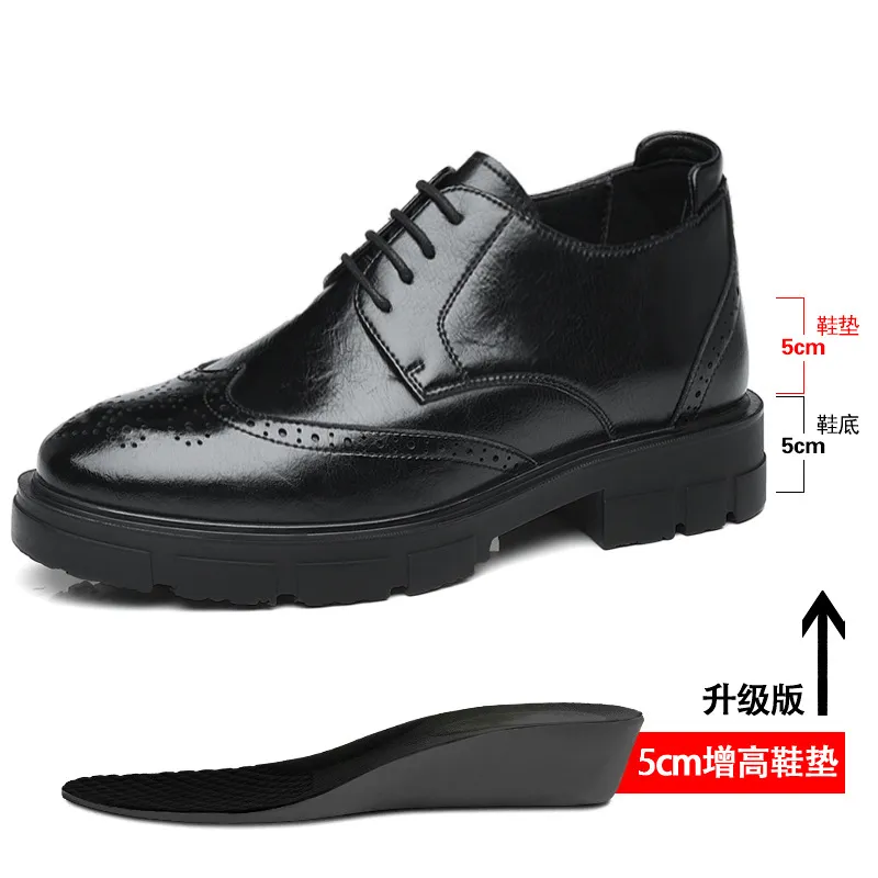 Men's Height Increasing Leather Dress Shoes - 10cm/8cm Elevator Shoes for Business, Casual, Wedding, Groom - Vintage British Style Trendy Footwear thumbnail 7