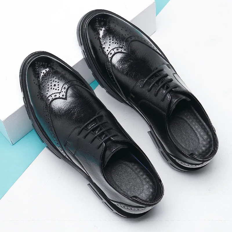 Men's Height Increasing Leather Dress Shoes - 10cm/8cm Elevator Shoes for Business, Casual, Wedding, Groom - Vintage British Style Trendy Footwear thumbnail 3