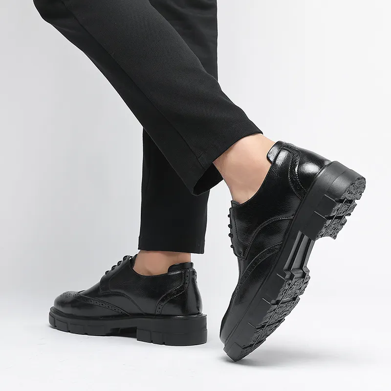 Men's Height Increasing Leather Dress Shoes - 10cm/8cm Elevator Shoes for Business, Casual, Wedding, Groom - Vintage British Style Trendy Footwear thumbnail 2