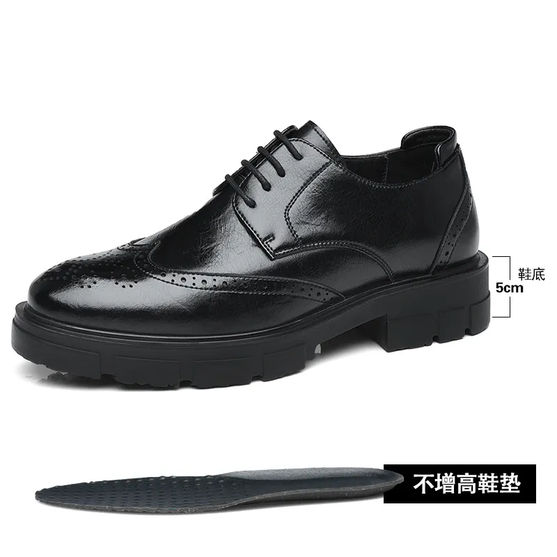 Men's Height Increasing Leather Dress Shoes - 10cm/8cm Elevator Shoes for Business, Casual, Wedding, Groom - Vintage British Style Trendy Footwear thumbnail 8