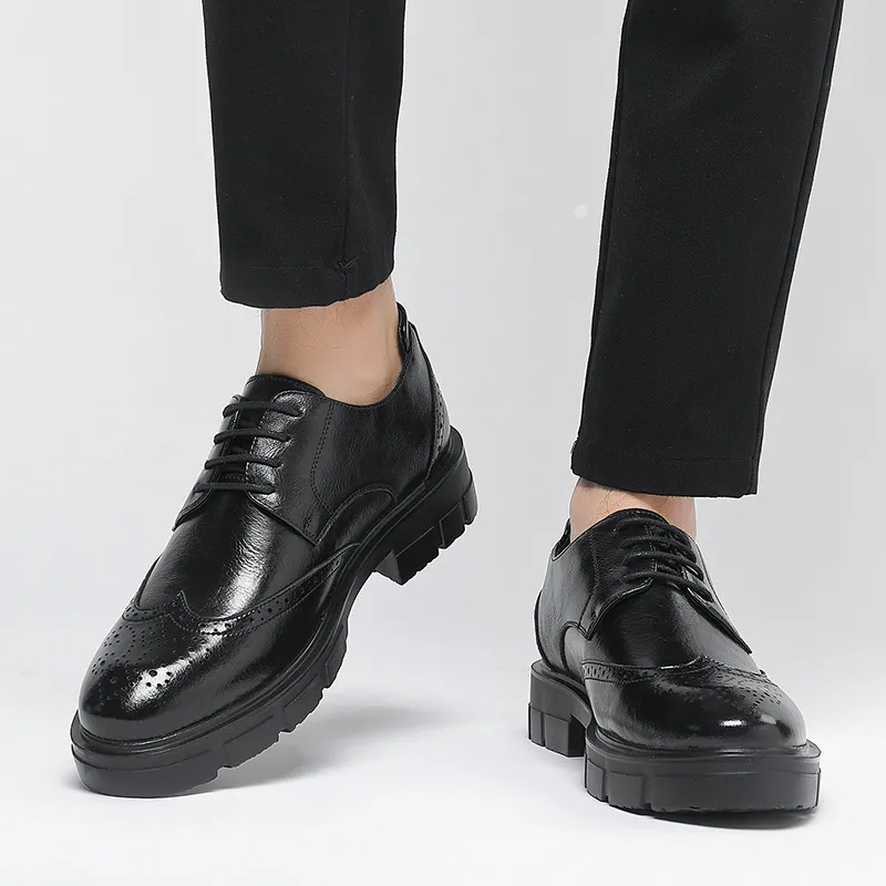 Men's Height Increasing Leather Dress Shoes - 10cm/8cm Elevator Shoes for Business, Casual, Wedding, Groom - Vintage British Style Trendy Footwear thumbnail 4