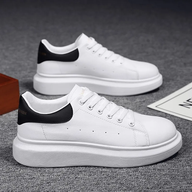Men's Fashion Sneakers - McQueen Style Height Increasing Lightweight Casual White Shoes - Korean Couple Style Flat Heel Trainers thumbnail 1