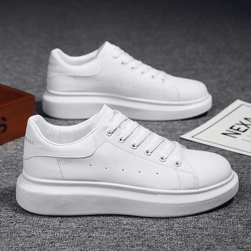 Men's Fashion Sneakers - McQueen Style Height Increasing Lightweight Casual White Shoes - Korean Couple Style Flat Heel Trainers thumbnail 2