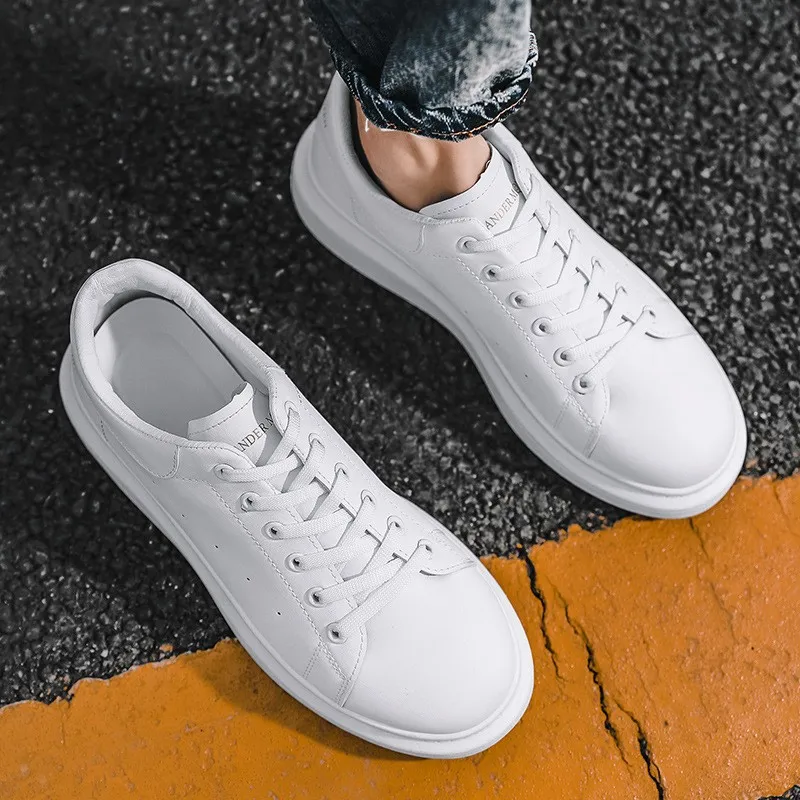 Men's Fashion Sneakers - McQueen Style Height Increasing Lightweight Casual White Shoes - Korean Couple Style Flat Heel Trainers thumbnail 4