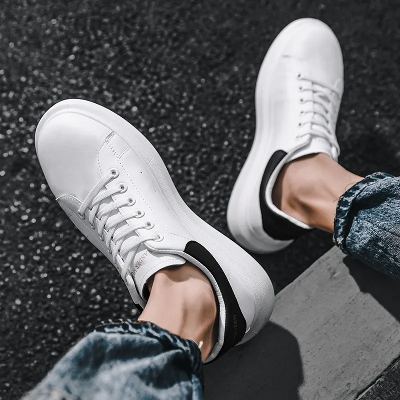 Men's Fashion Sneakers - McQueen Style Height Increasing Lightweight Casual White Shoes - Korean Couple Style Flat Heel Trainers thumbnail 3