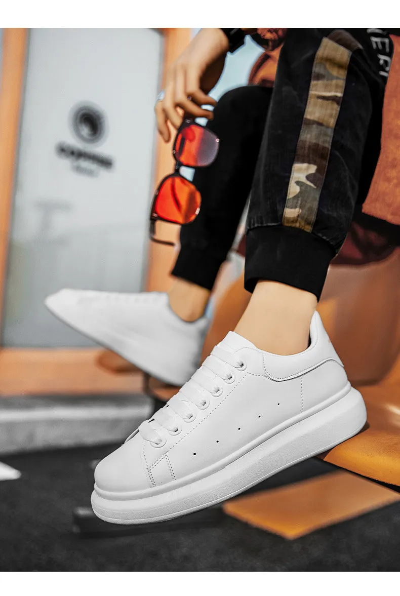 Men's Fashion Sneakers - McQueen Style Height Increasing Lightweight Casual White Shoes - Korean Couple Style Flat Heel Trainers showcase 9