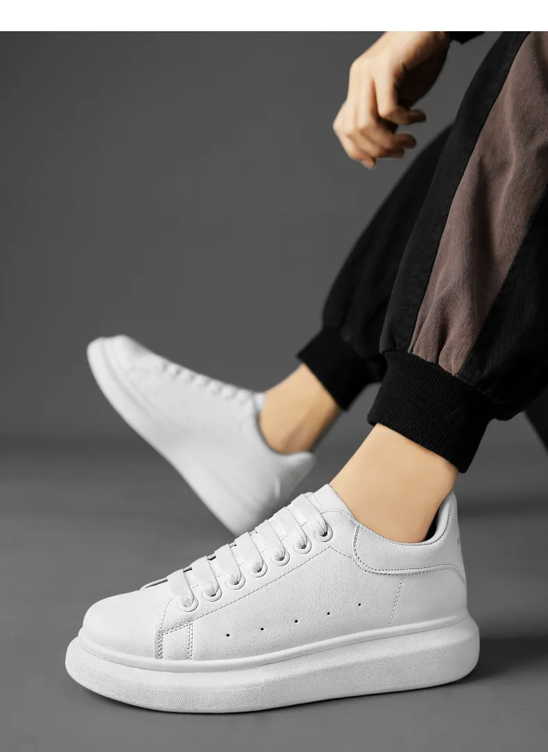 Men's Fashion Sneakers - McQueen Style Height Increasing Lightweight Casual White Shoes - Korean Couple Style Flat Heel Trainers showcase 11