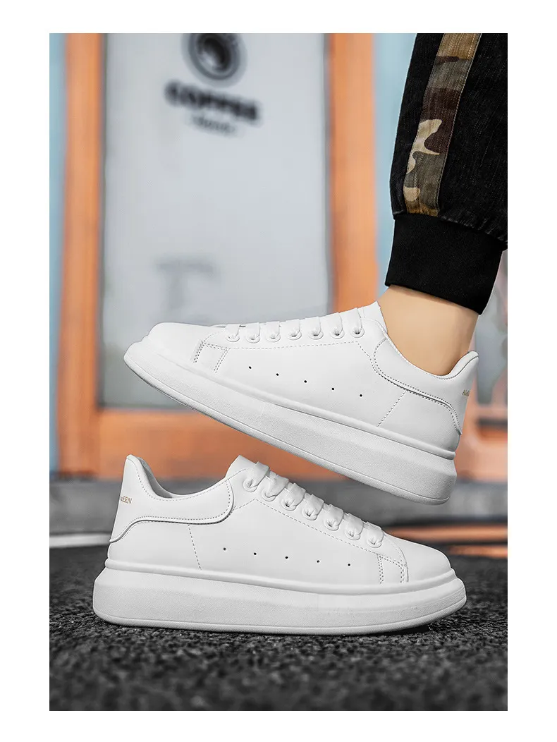 Men's Fashion Sneakers - McQueen Style Height Increasing Lightweight Casual White Shoes - Korean Couple Style Flat Heel Trainers showcase 8