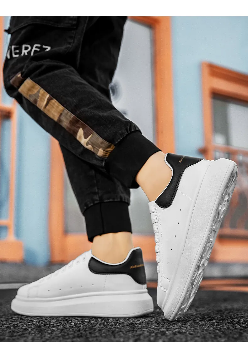 Men's Fashion Sneakers - McQueen Style Height Increasing Lightweight Casual White Shoes - Korean Couple Style Flat Heel Trainers showcase 16