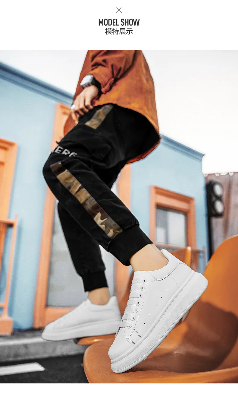 Men's Fashion Sneakers - McQueen Style Height Increasing Lightweight Casual White Shoes - Korean Couple Style Flat Heel Trainers showcase 7