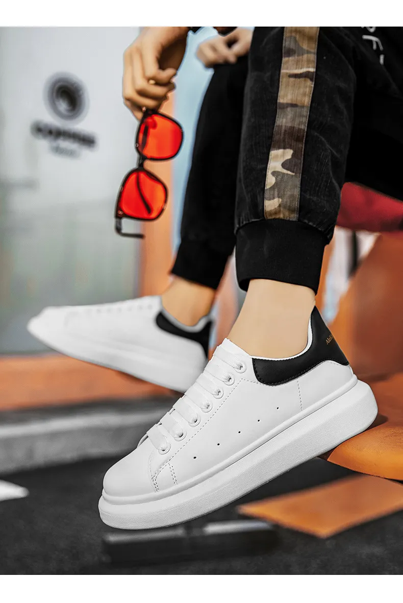 Men's Fashion Sneakers - McQueen Style Height Increasing Lightweight Casual White Shoes - Korean Couple Style Flat Heel Trainers showcase 15