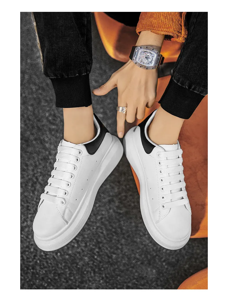 Men's Fashion Sneakers - McQueen Style Height Increasing Lightweight Casual White Shoes - Korean Couple Style Flat Heel Trainers showcase 14