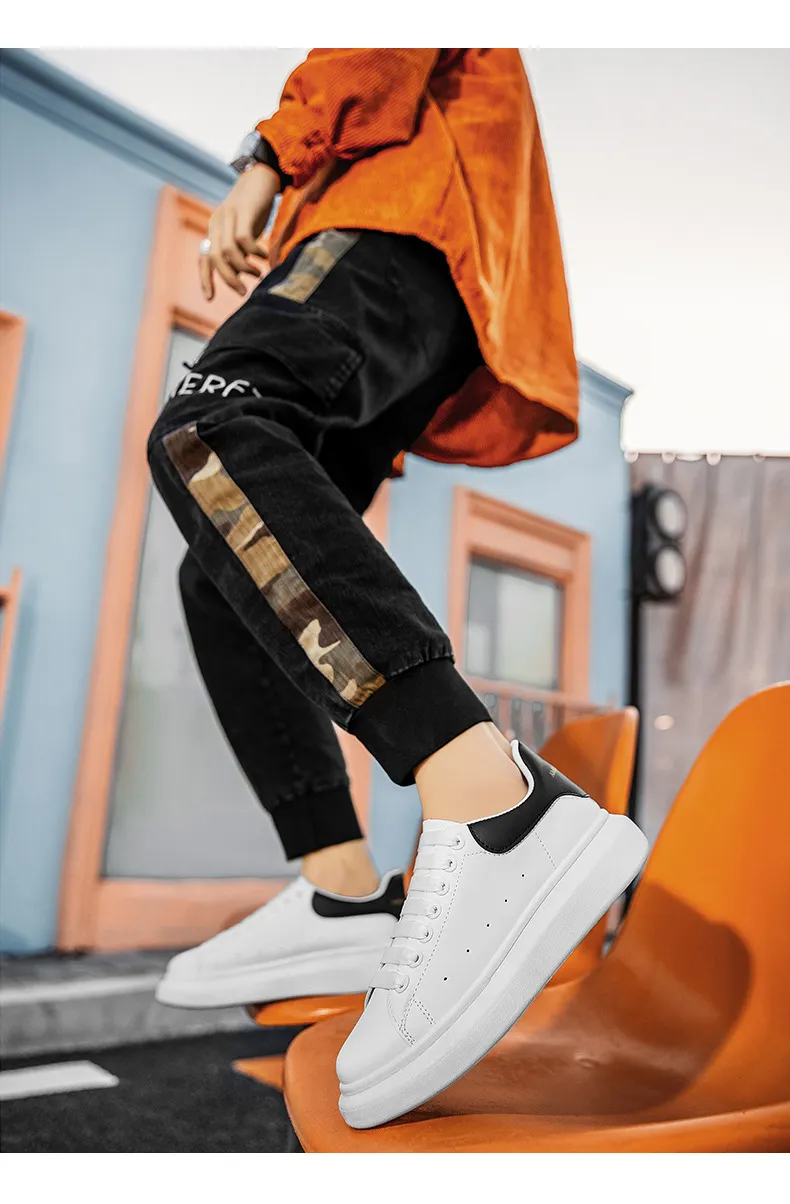 Men's Fashion Sneakers - McQueen Style Height Increasing Lightweight Casual White Shoes - Korean Couple Style Flat Heel Trainers showcase 13