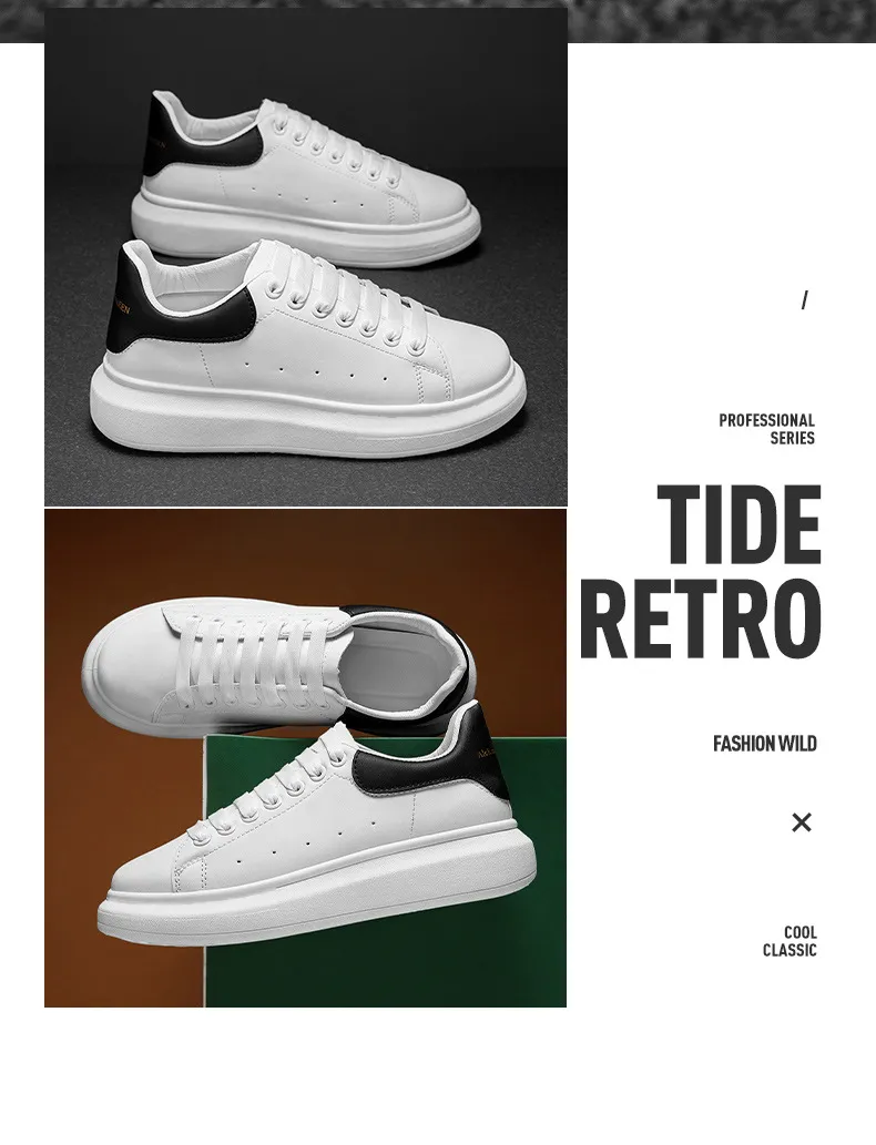 Men's Fashion Sneakers - McQueen Style Height Increasing Lightweight Casual White Shoes - Korean Couple Style Flat Heel Trainers showcase 17