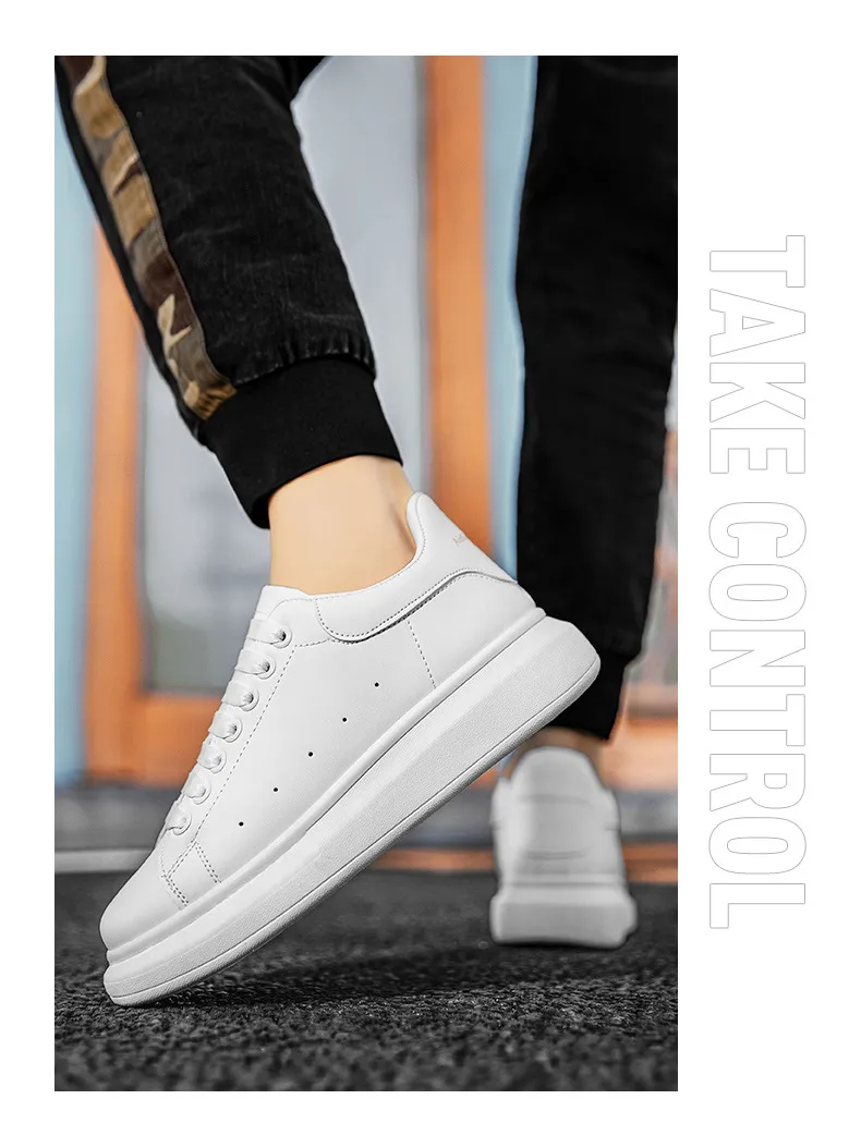 Men's Fashion Sneakers - McQueen Style Height Increasing Lightweight Casual White Shoes - Korean Couple Style Flat Heel Trainers showcase 10