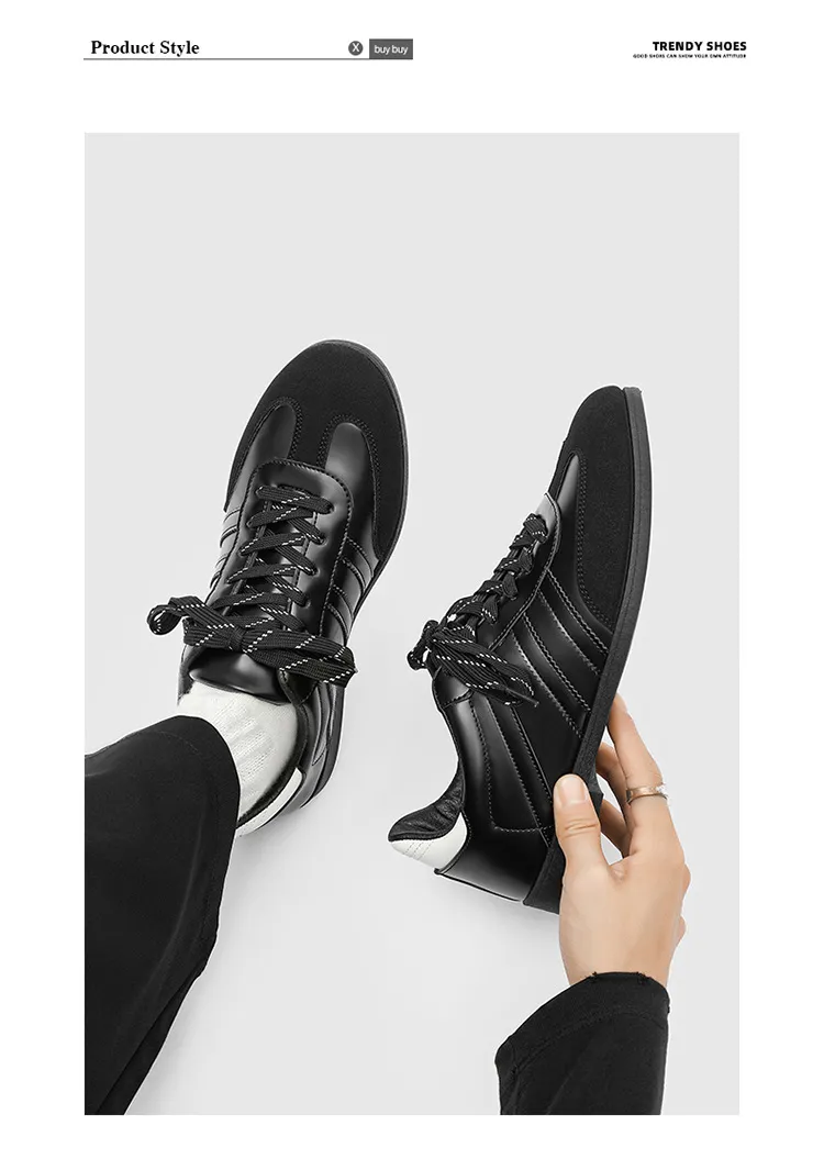 Men's & Women's Versatile Commuting Sneakers: Trendy Casual Round-Toe Leather Shoes, Black High-End British Derby Style Training Shoes for Everyday Wear showcase 10