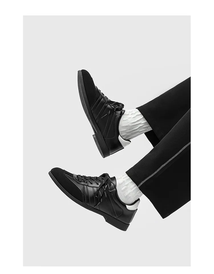 Men's & Women's Versatile Commuting Sneakers: Trendy Casual Round-Toe Leather Shoes, Black High-End British Derby Style Training Shoes for Everyday Wear showcase 18