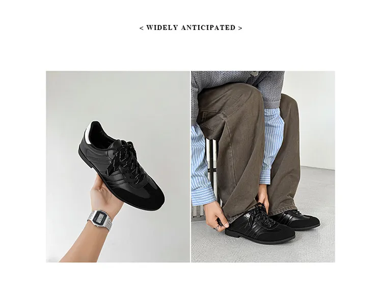 Men's & Women's Versatile Commuting Sneakers: Trendy Casual Round-Toe Leather Shoes, Black High-End British Derby Style Training Shoes for Everyday Wear showcase 17